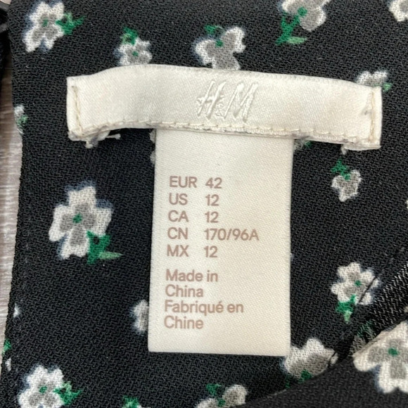 NWOT H&M Long Sleeve Black Floral Print Tunic Shift Dress Pockets 12 - Picture 10 of 14
